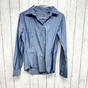 VAN HEUSEN Button Up Women Size S 4-6 Blue Long Sleeve Cotton Spread Collar